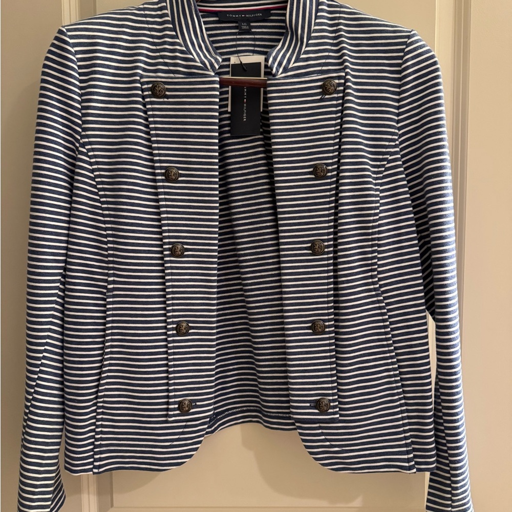 Tommy Hilfiger Navy and White Striped Blazer